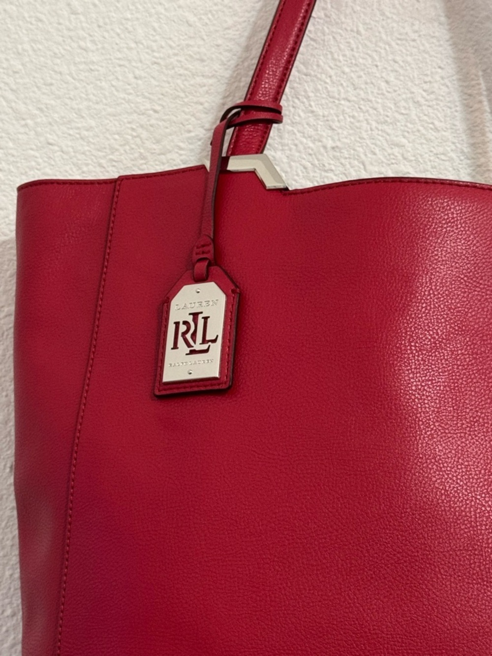 Ralph Lauren Arlington Tote Bag Red Cow Leather Sleek Shopper Silver Accents - Picture 3 of 16